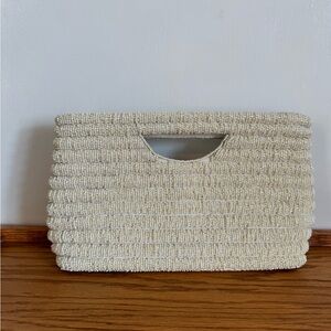 Antik Kraft Beaded Cream Clutch with Gold removable strap